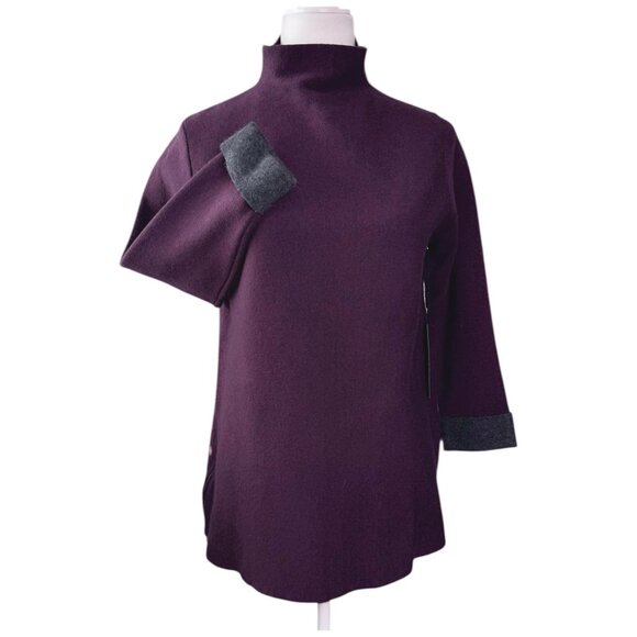 Tahari NWT Plum Purple Pullover Sweater Zippers & Contrast Sleeve Cuffs Womens M - Picture 1 of 8